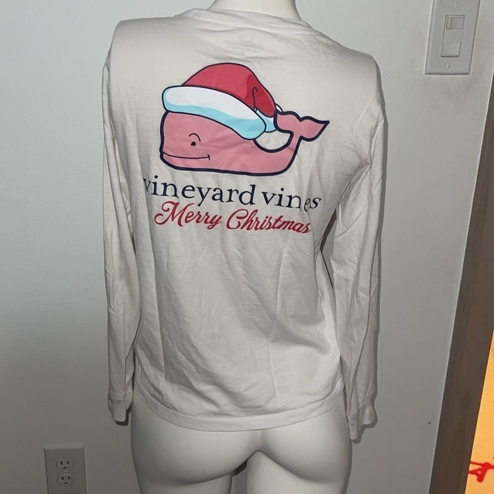 Vineyard Vines Mrs. Claus Whale Long-Sleeve Pocket Tee Girls Size M 12-14